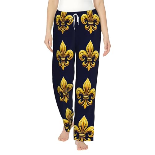 Pantalon de pyjama en polaire bleu fleur de lys pour femme