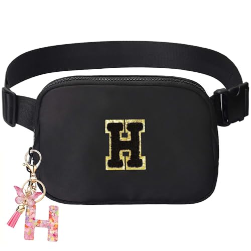 Image of Belt Bag for Girls Gifts - Birthday Gifts for Teenager, Personalized Gifts for Mom Freind Sister Teacher, Graduation GiftsInitial Crossbody Bag Belt Bag for Women Black H