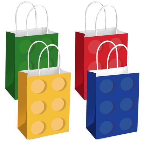 Hxezoc 12 Pieces Building Block Gift Bags with Handle Paper Treat Candy Bag Bricks Favor Bags For Building Block Theme Birthday Party Decoration Supplies