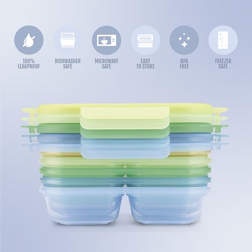 Image of Ello Snap & Nest 10-Piece 2 Cup Plastic Divided Snack Pack Set, Reusable Food Containers for Healthy Eating, Freezer, Dishwasher Safe, Seafoam