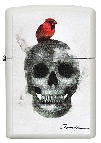 Zippo Spazuk Skull Design Pocket Lighter, White Matte with Skull