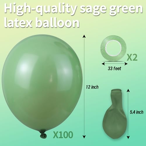 Image of Sage green Balloons 100 Pack 12 inch Round Helium Olive Green Balloons for Birthday Jungle Theme Safari Baby Shower Retro Neutral Wedding Party Decorations