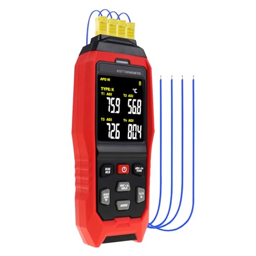 TEKCOPLUS - Digital Thermocouple Thermometer Data Logger Four-Channel T/K/J Type Thermometer with 5000 Groups USB Programmable Data Records -328~2501℉Range HVAC Temperature Meter with Alarm, ADJ Compensation