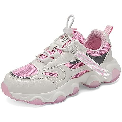 Shoful Girls Shoes Kids Pink Running Sports Trainers Boys Mesh Breathable Slip-on Athletic Casual Shoes Size 12 Cover