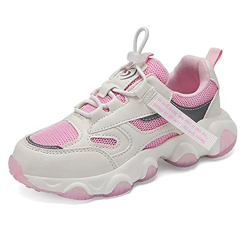 Casbeam Toddler/Little Kid Girls Shoes Running Sports Sneakers Mesh Breathable Soft Soled Slip-on Athletic Casual Shoes 057Pink 33