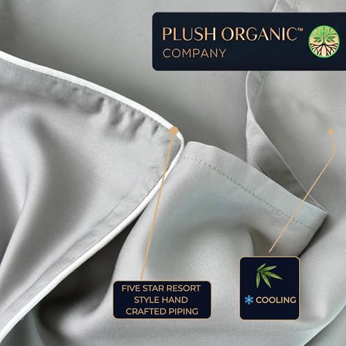 Image of Queen Luxury 4 Piece Bedsheet Set, Harbor Mist with White Piping, Cooling Resort Bedding, Deep Pockets, Ultra Soft, Viscose (Rayon) derived from bamboo, Organically grown, 300 Thread Count