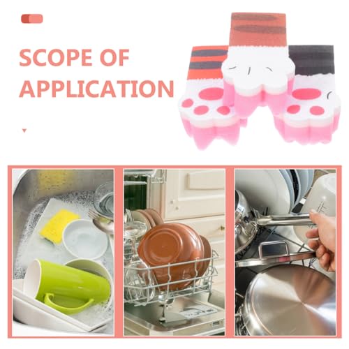 Image of Healeved Cat Claw Sponge Kitchen Cleaning Sponges Thickened Dishwashing Scrubber for Pots Bowls Cups 1.7X0.85X4.33 Inches Reusable Non-Woven Fabric