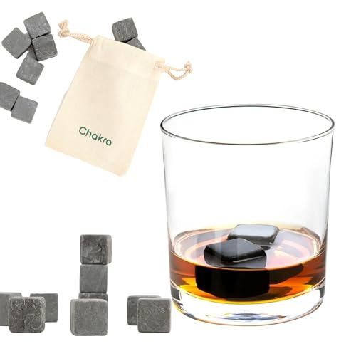 Chakra 9 Stück Marmor Eiswürfel Wiederverwendbar mit Aufbewahrungstasche, Premium Whisky Steine, Ice Cubes Set, Wein Kühlsteine, Geschmacksneutrale Kühlsteine, Geschenke für Männer, Papa & Ehemann