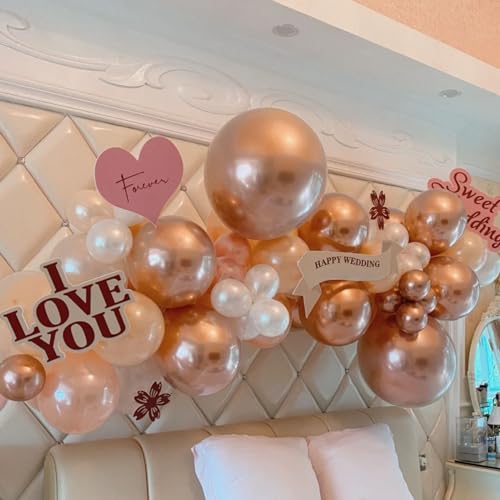 Image of FunHot Rose Gold and White Balloons, 60Pcs Pearl Rose Gold Balloons, 12 Inch Metallic Rose Gold Confetti Balloons Helium Rose Gold Latex Balloons for Baby Shower Wedding Birthday Party Decorations