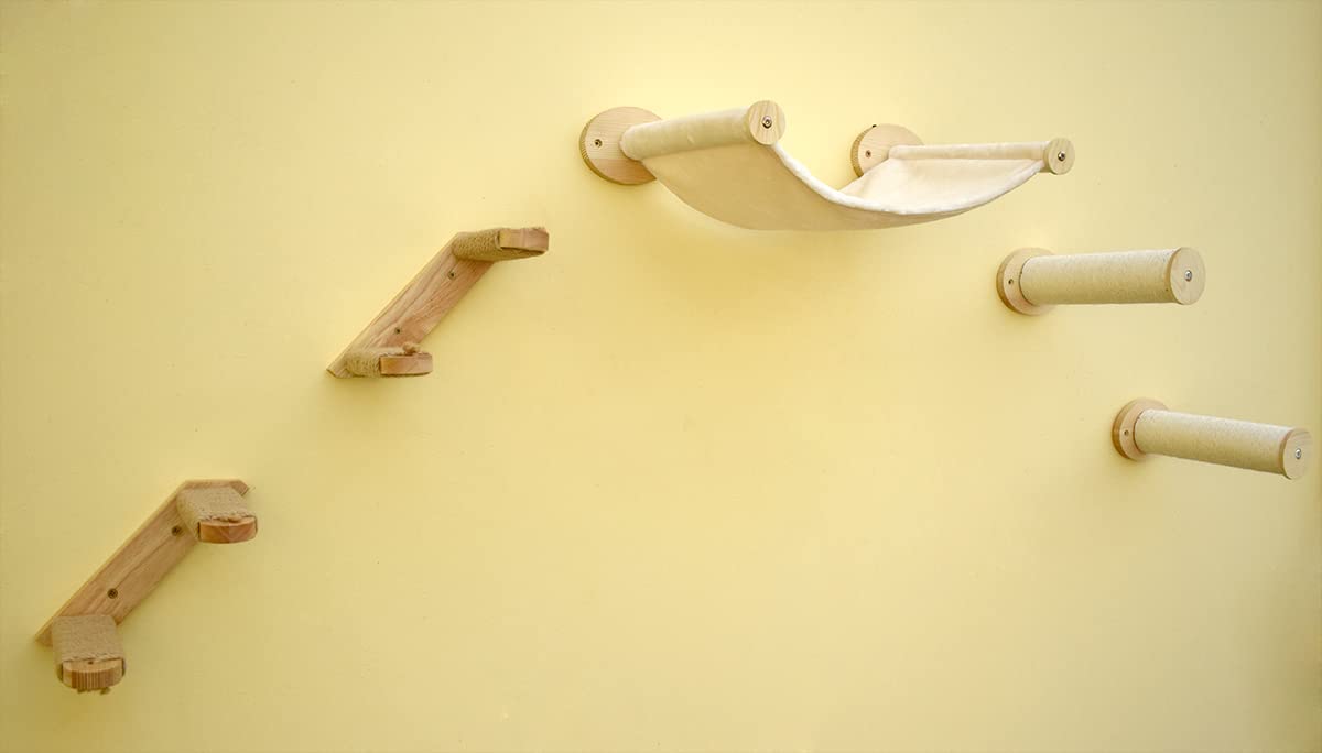Estantes y camas de escalada para gatos, muebles para gatos montados en la pared con camas de franela suave (beige)
