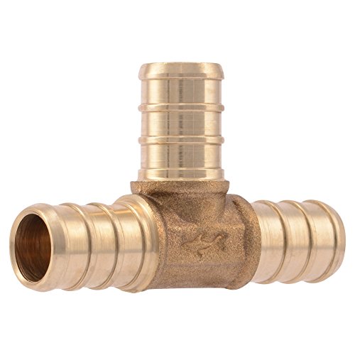 SharkBite UC362LFA10 1/2" Tee PEX Barb Fitting (10-Pack), 1, Brass