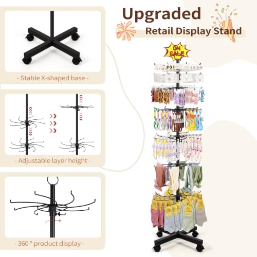 Image of Flenpptly Retail Display Stand, 7-Tier Rotating Display Rack for Store Display, Movable and Adjustable Spinning Display Stand for Earrings, Jewelry, Keychains, Socks Display (7-Tier Black)