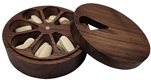 Fashciaga Wood Daily Weekly Vitamin Medicine Pill Organizer Case Box,Kitchen Salt Spice Cellar Containers,Nail Art Glitters Crystals Organizer,Earring Ring Jewelry Storage Decorative Box (Walnut) #TOP18