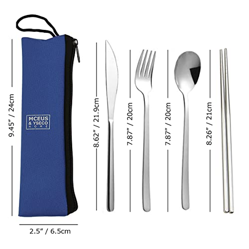 Portable Travel Utensils Set With Case, 18/8 Stainless Steel Reusable Camping Cutlery Set Of 2, 8 Pieces Silverware Lunch Utensils Set For Work School Office Picnic Hiking (Blue, Green) #TOP1