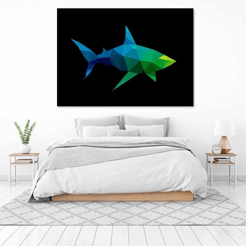 Décoration murale requin géométrique vert grand format 60x90cm - 3