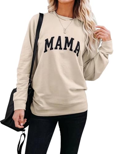 Image of LEEDYA Women Long Sleeve Mama Sweatshirts Round Neck Pullover Loose Lightweight Blouse Tops
