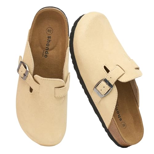 Shondo Premium Suede Clogs – Comfortable Potato Shoes with Cushioned Footbed & Adjustable Buckle, Lightweight & Anti-Slip Fashion Shoes , Stylish Sustainable Women's Mules & Clogs Gift for Her (8, 8.5)