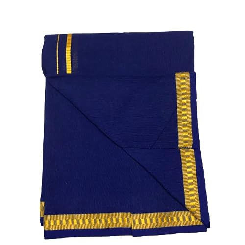 Kolakeer™ Men's Cotton Color Dhoti Set - 1.9 Mtrs Dhoti with 1.2 Mtrs Angavastram - Pentex Mundu Angavastram Set (Blue)3