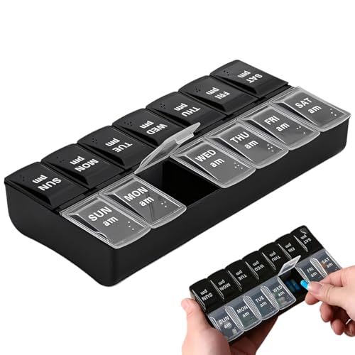 Portapillole 7 giorni 14 scomparti, Portapillole,contenitore pastiglie, organizzatore di pillole 2 volte al giorno, plastica PP per uso alimentare, con funzione antipolvere