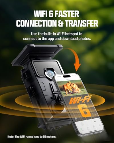 CEYOMUR 4K UHD Solar Wildlife Camera, WiFi 6 Trail Camera with 5200mAh Lithium Battery Rechargeable, Wildlife Camera with 120° Detection Angle Night Vision Motion Activated with 32GB SD Card