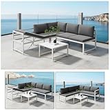 Mucola Gartenmöbel Set Weiß Aluminium Ecklounge 6-Fach verstellbare Rückenlehne Sitzgruppe variabel aufstellbare Elemente | wetterfest und rostfrei | extra Dicke Wasserabweisende Kissen