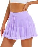Stelle Women's High Waist Athletic Skorts with Shorts Pockets Ruffle Hem Flowy Skirts Mini Tiered Short Skirt Casual Summer（Lilac，S）