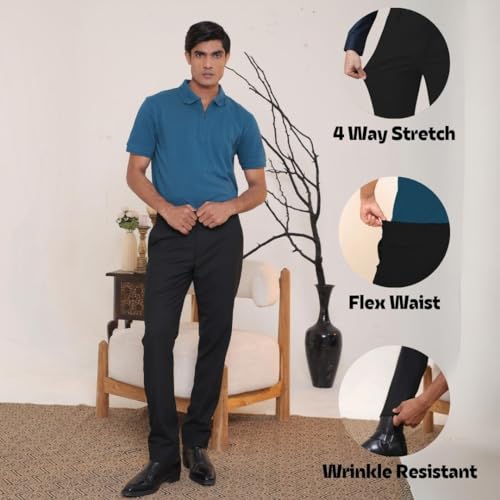 Image of SUBTRACT Slim-Fit Stretchable Lycra Formal Pants for Men with Flexible Waistband | Stylish Men's Wear Trousers for Office or Party |Dress Trouser Pant