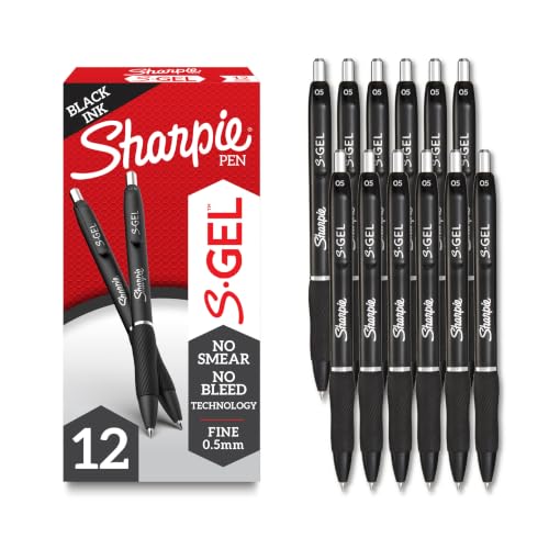 Sharpie S-Gel Pens, Medium Point (0.5mm), Black Ink, 12 Count - Writing, Journaling, Drawing, Coloring, Note-Taking, College Supplies