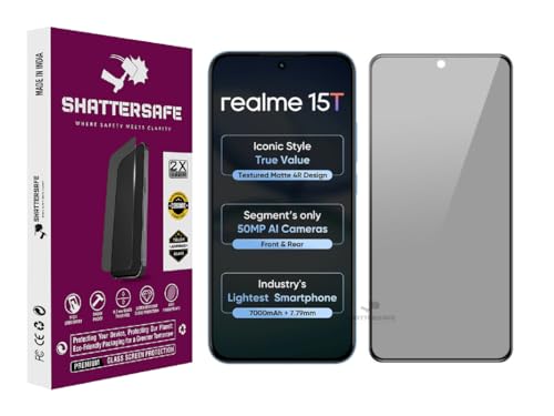 Image of Anti-Spy Privacy Tempered Glass Compatible For Realme 15T [Pack of 1]. 9H Hardness, Anti-Scratch, Edge-to-Edge Protection With Easy Installation Kit & Case Friendly Fit.