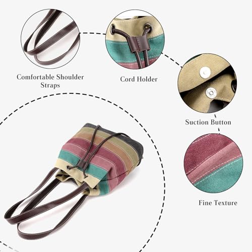Canvas Shoulder Bag for Women Multi-Colour Striped Handbag Casual Top Handle Bag Large Hobo Bag Multi-Pocket Tote Bag4