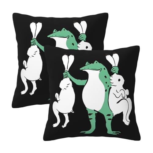 鳥獣人物戯画 カエル ウサギ クッションカバー 30×30cm 2枚セット 抱き枕カバー 北欧 おしゃれ ソファ背当て 装飾枕カバー 座布団カバー 隠し 柔らかい インテリア 装飾 両面プリント 車 椅子 ソファ用 寝室用 家庭用 プレゼント