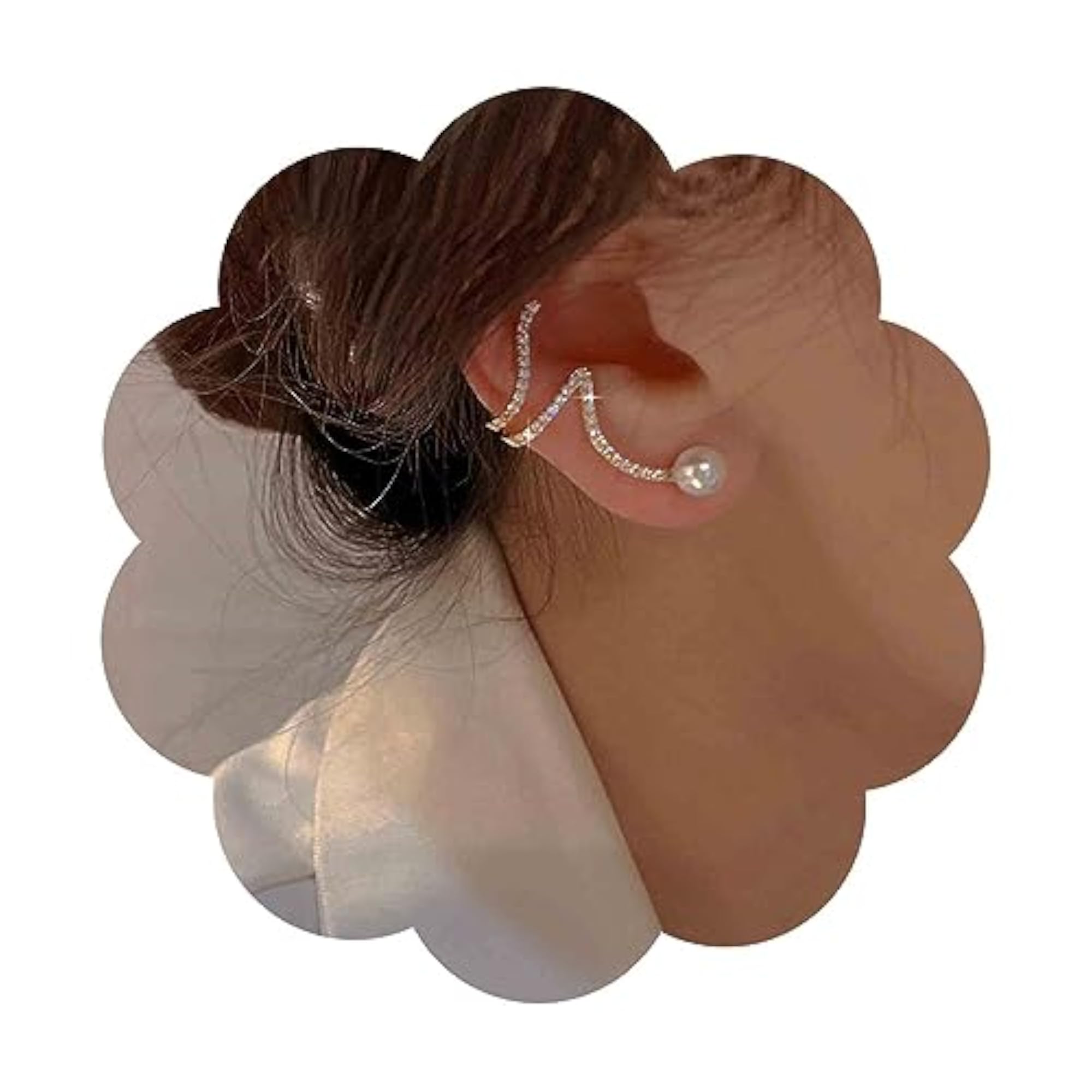 Women's Boho Pearl Crystal Ear Cuff Earrings, Vintage Style