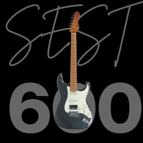 Image of SEST600 HSS Strat Electric Guitar | Roasted Maple Neck | Coil Split Humbucker | 22 Frets | 5-Way Switch | Gloss Finish | Premium Tremolo System | Strat Style Electric Guitar (Metallic Black)
