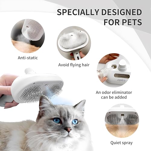 Image of Cat Steam Brush For Shedding, Grooming Tool for Cats and Dogs with Steam Function, Massage, and Shedding Hair Removal - Ideal for Pets, Featuring Weighted Blanket Technology, Hair Brush (white comb)