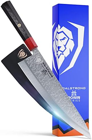 Dalstrong Chef Knife – 9.5 inch – Ronin Series – Double Bevel Blade Razor Sharp – Japanese AUS-10V Super Steel – Damascus Chef’s Knife – G10 Handle Kitchen Knife – Black Acacia Wood Sheath Dalstrong Chef Knife – 9.5 inch – Ronin Series – Double Bevel Blade Razor Sharp – Japanese AUS-10V Super Steel – Damascus Chef’s Knife – G10 Handle Kitchen Knife – Black Acacia Wood Sheath