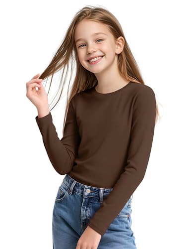 Image of KEREDA Girls Long Sleeve Shirts Soft Cotton T-Shirts Crewneck Basic Tees for Kids and Teen Girls Tops Clothes