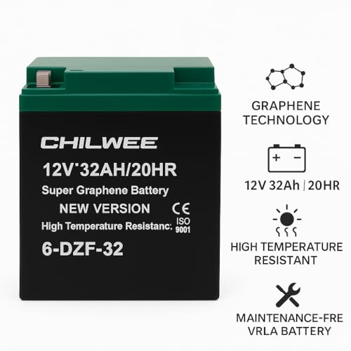 Image of Chilwee 12V 32Ah Super Graphene Battery | High Temperature Resistant VRLA Battery for Electric Scooters, E-Bike & E-Rickshaw | Long Life | 20HR Deep Cycle