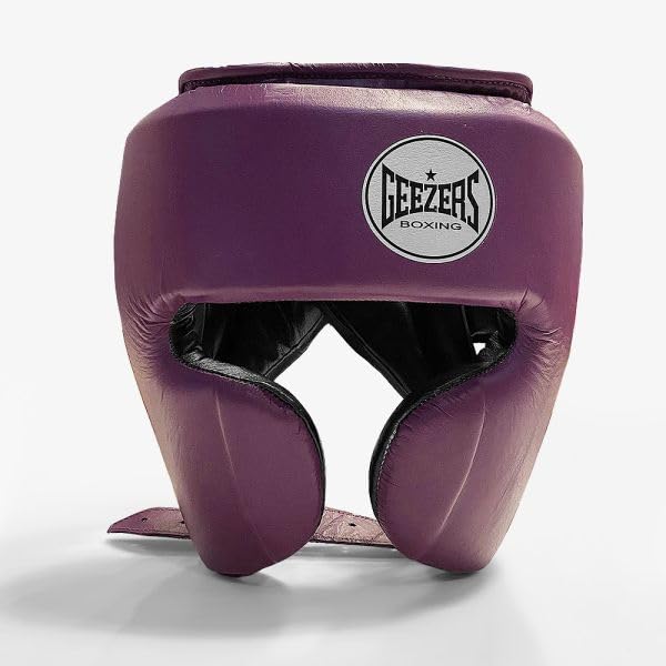 Geezers Boxing Elite Pro 2.0 Sparring Cheek head-guard, Ultra-durable Leather Material, layered padding protection Headguard for Boxing, MMA & Martial Arts, Men and women’s (Purple, XL)