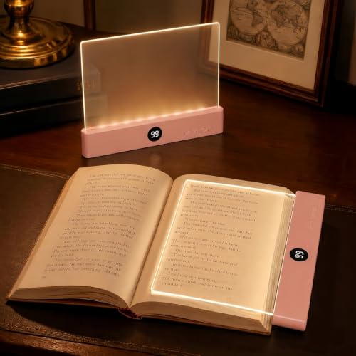 Flat book light reading light for bed reading panel book light night reading light tri color dimming eye protection LED book page light USB charging with timer used for bedroom readingPink