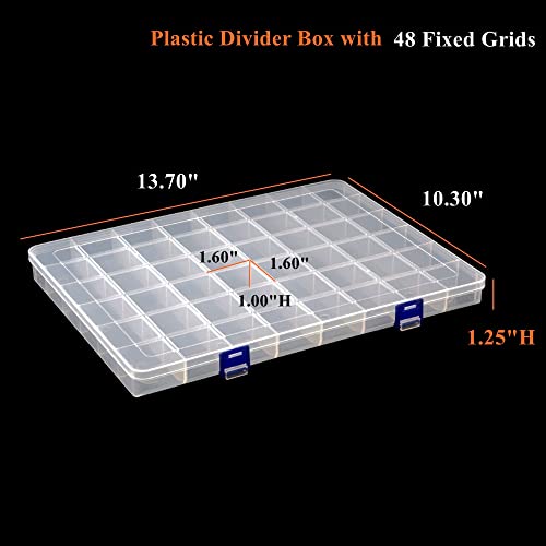 BangQiao 2 Pack Fixed 48 Grids Clear Plastic Divider Storage Box, Transparent Organizer Container Case for Bead, Button, Jewelry, Diamond, Craft, Small Parts, Sewing Kit，DIY Accessories by BangQiao - Image 2
