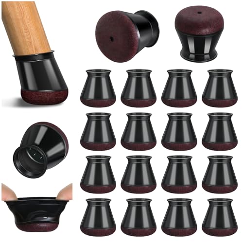 Chair Leg Floor Protectors, 16 Pcs Silicone Black Chair Leg Covers Caps for Hardwood Floors with Wrapped Felt, Furniture Feet Protectors Pads (Fit:20.1-30mm)