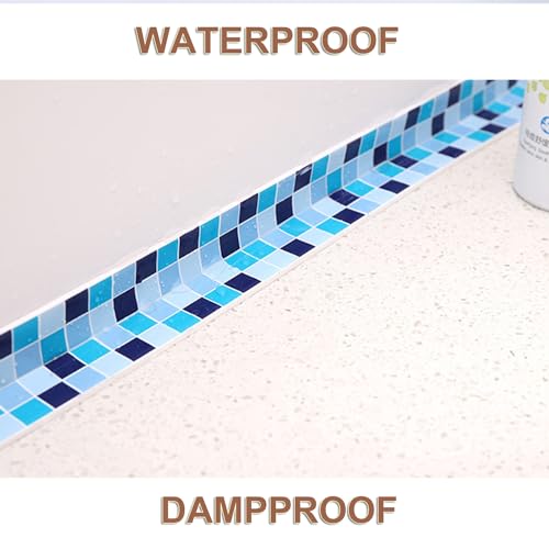 Image of 2 Rolls Caulk Tape for Bath and Kitchen, Self Adhesive Caulking Strip for Toilet Base, White Caulk Tape for Toilet Base, Bathroom Shower Sink Edge Protector 1.5 inch x 10.5 Ft (Mosaic)