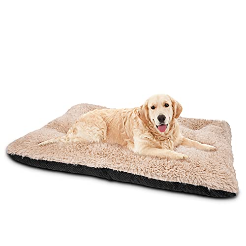 JOEJOY Large Dog Bed Crate Pad, Ultra Soft Calming Dog Crate Bed Washable Anti-Slip Kennel Crate Mat for Extra Large Medium Small Dogs, Dog Mats for Sleeping and Anti Anxiety，40″ x 27″, Beige