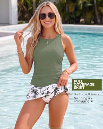 Image of Daci Womens Tankini Swimsuits with Skirt - Two Piece Tummy Control Bathing Suits High Neck Swimwear