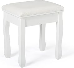 Mondeer Dressing Table Stool Stool Padded Rose Pattern Piano Stool MDF Wood for Dressing Room Bedroom Entrance Hallways White