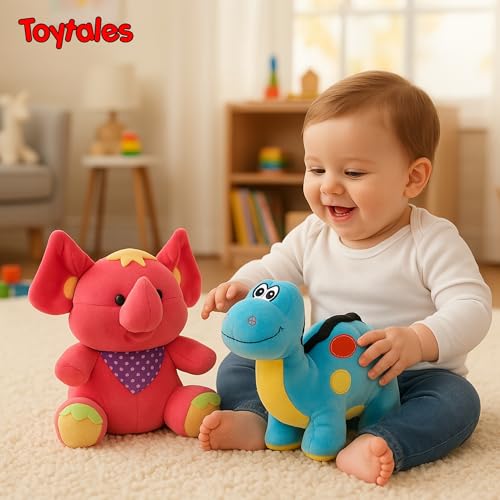 Image of TOYTALES Soft Toy Combo Pink Elephant & Blue Dinosaur Plush Stuffed Toys for Kids (Pack of 2)