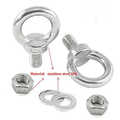 Image of Lifting Eye Bolts 304 Stainless Steel Heavy Duty Screw Bolt Male Thread Machinery Shoulder Lifting Ring Eye Bolt with Lock Nuts and Flat Washers,2Pcs (M10)