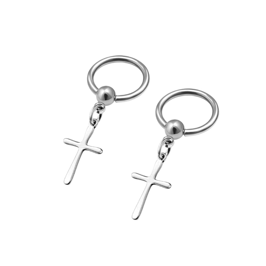 the men thing VOIDWALKER SILVER CROSS - Titanium Steel Hoop Earrings for Men & Boys (2 Pcs)-picture-9