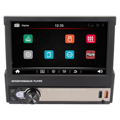 7in Car Multimedia Player, Car MP5 Player, HD Retractable Screen 12 LED Backup Cameras Carplay for Android Auto Car Multimedia Player