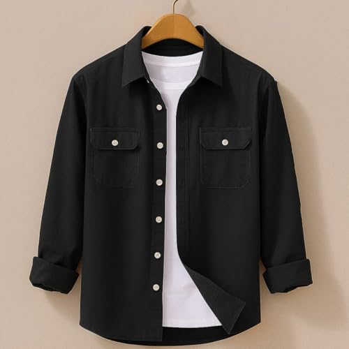 Image of DEELMO Men's Stylish Cotton Blend Casual Shirt || Full Sleeve Button-Down Shirt with Dual Flap Pockets || Comfortable Breathable Fabric || Perfect for Casual Office and Outing Wear